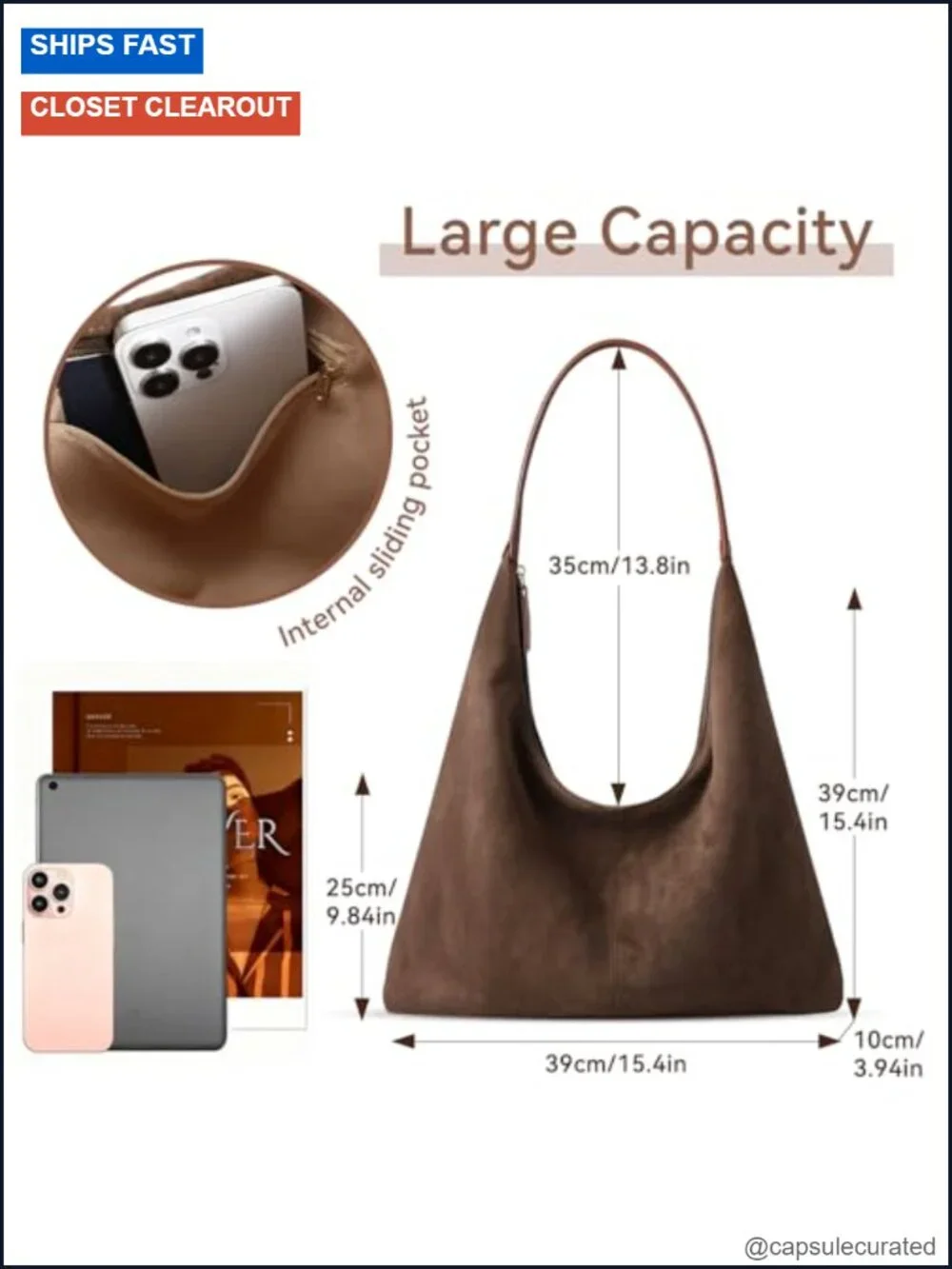 Faux Suede Slouchy Hobo Shoulder Bag Women Tote Satchel Crossbody